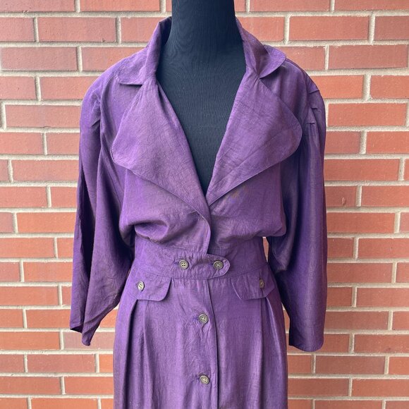 Vintage Shirtdress 80s John Ranta Iridescent Purple Shirt Dress| Size Large - Picture 3 of 16